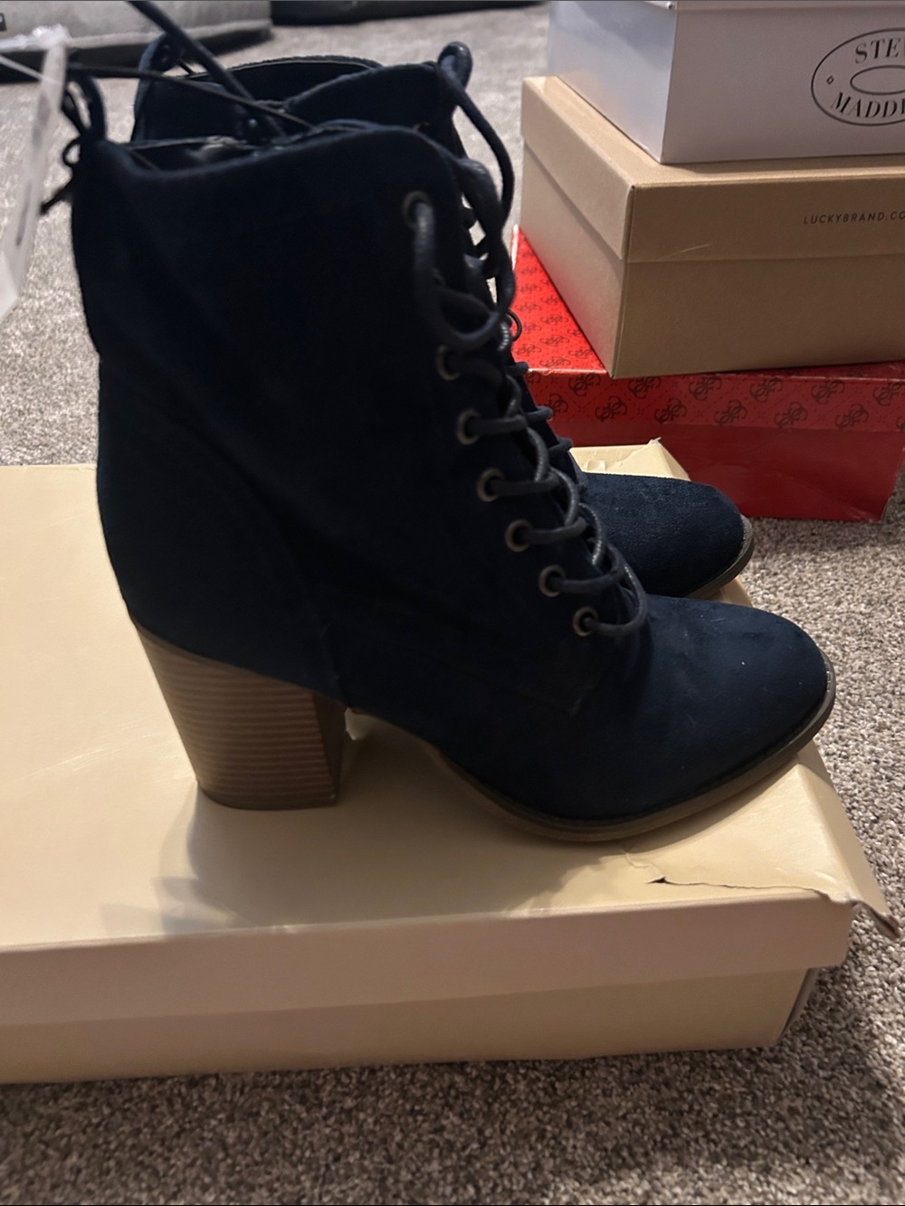 Lace-Up Women's Ankle Boots in Navy Blue